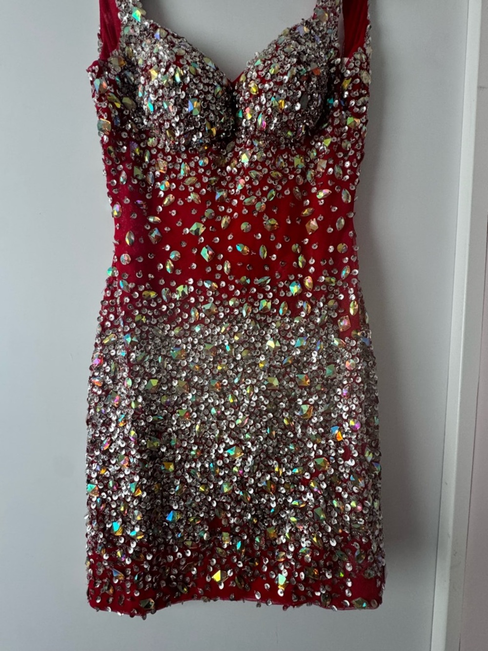 Red Embellished Sleeveless Cocktail Dress